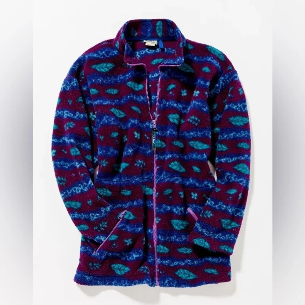 L. L. Bean x urban outfitters vintage leafy print blue fleece jacket 41530